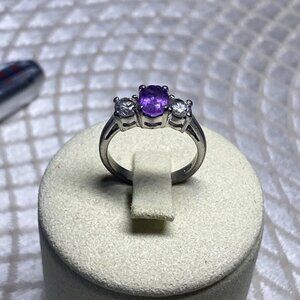 925 Sterling Silver Amethyst & CZ Ring – Size